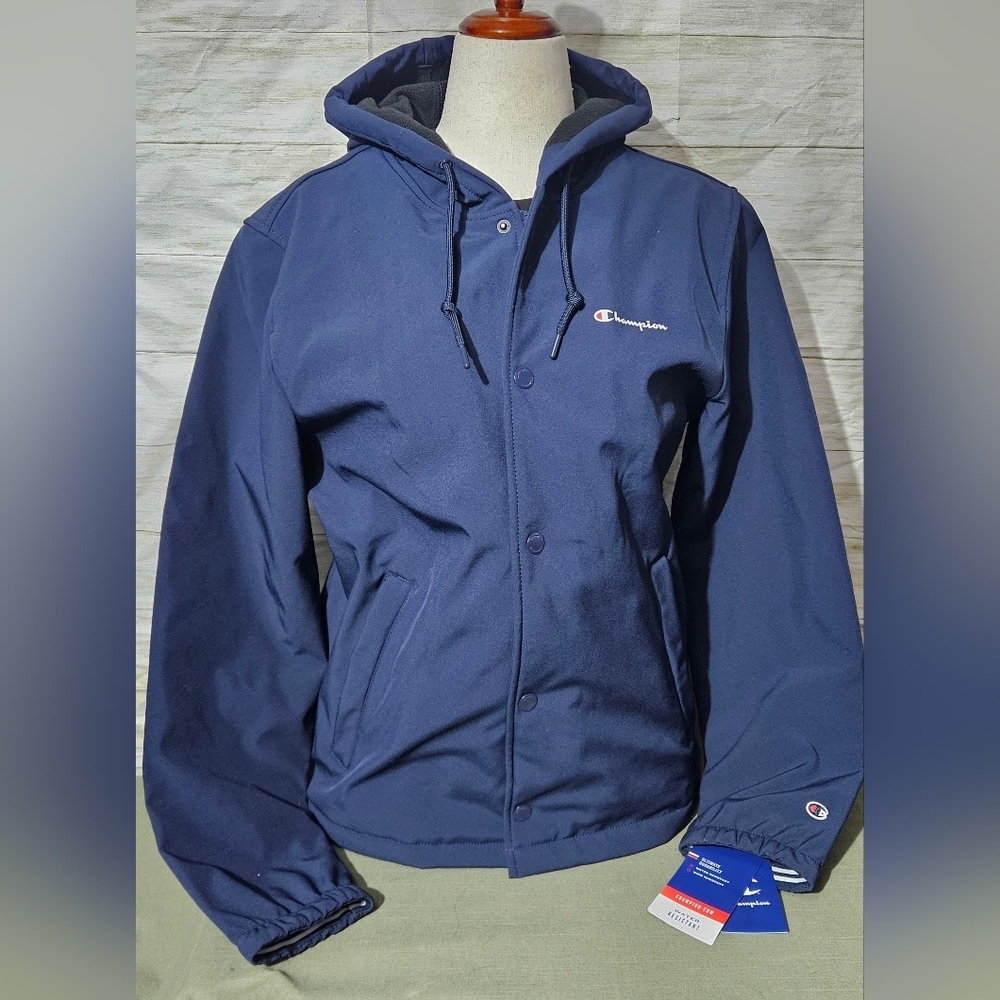 Champion Dark Blue Hooded Fleece Lined Mens Med Raincoat - Picture 5 of 10